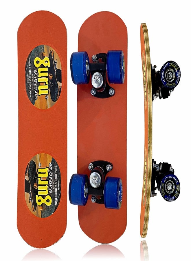 GURU Small Wooden Non-Slip Skateboard for Kids, Adult 17 inch x 5 inch Skateboard (Orange, Pack of 1) - Image 1